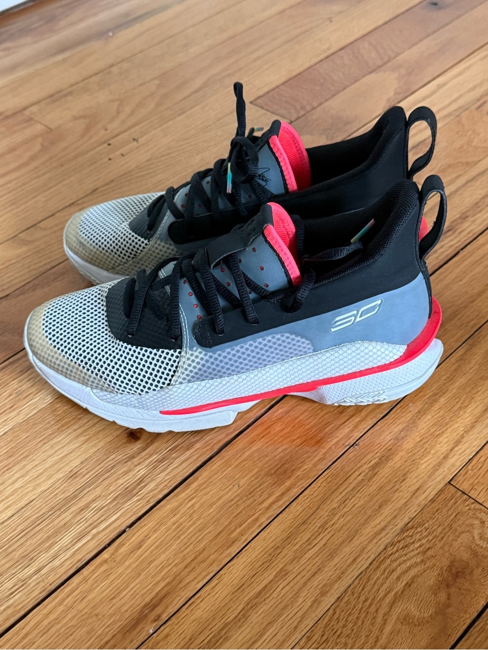 Under Armour Steph Curry Kids' Basketball Sneakers in Black, Gray & Coral